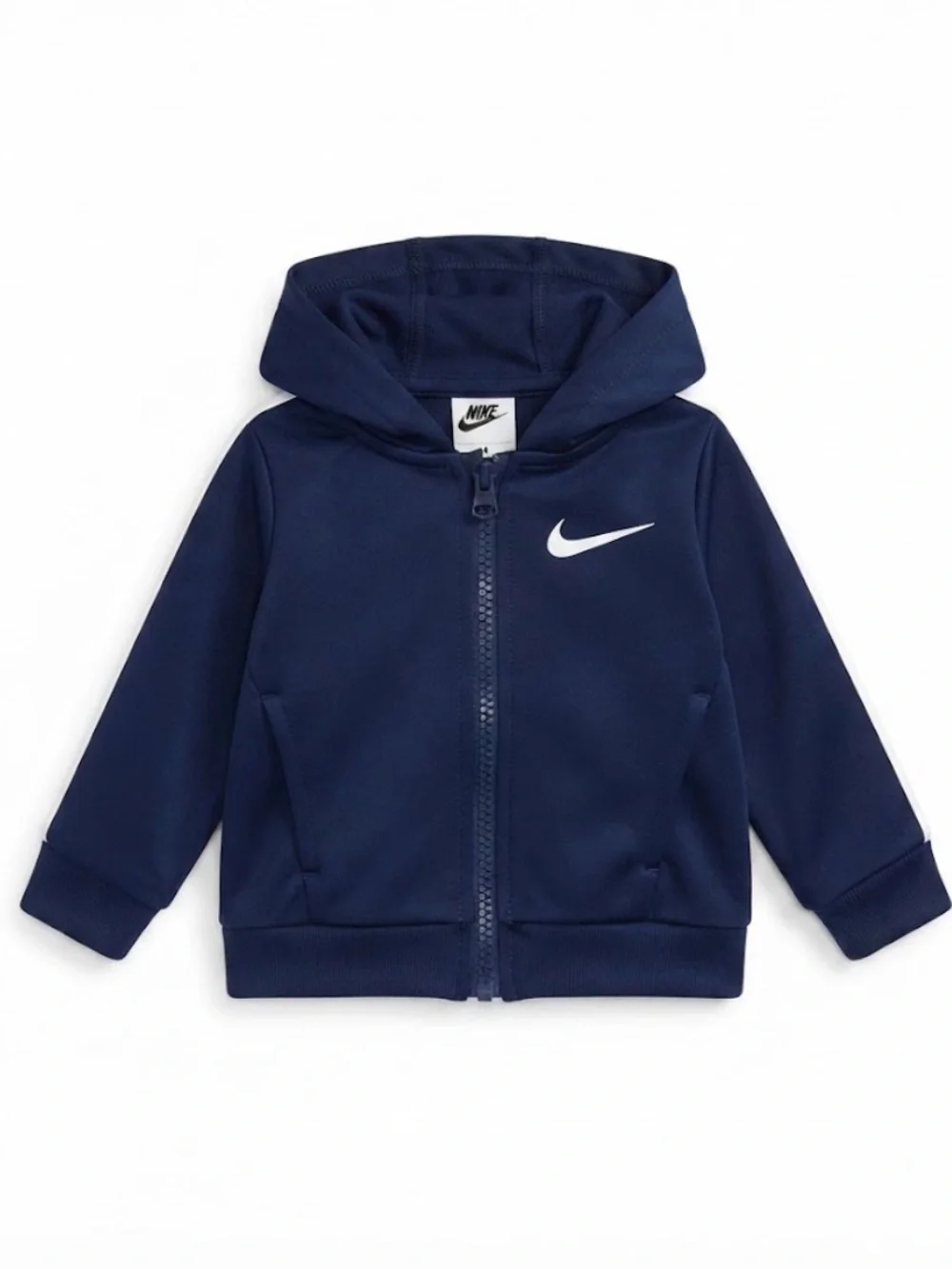 Nike Navy Zip Hoodie with White Swoosh Accent